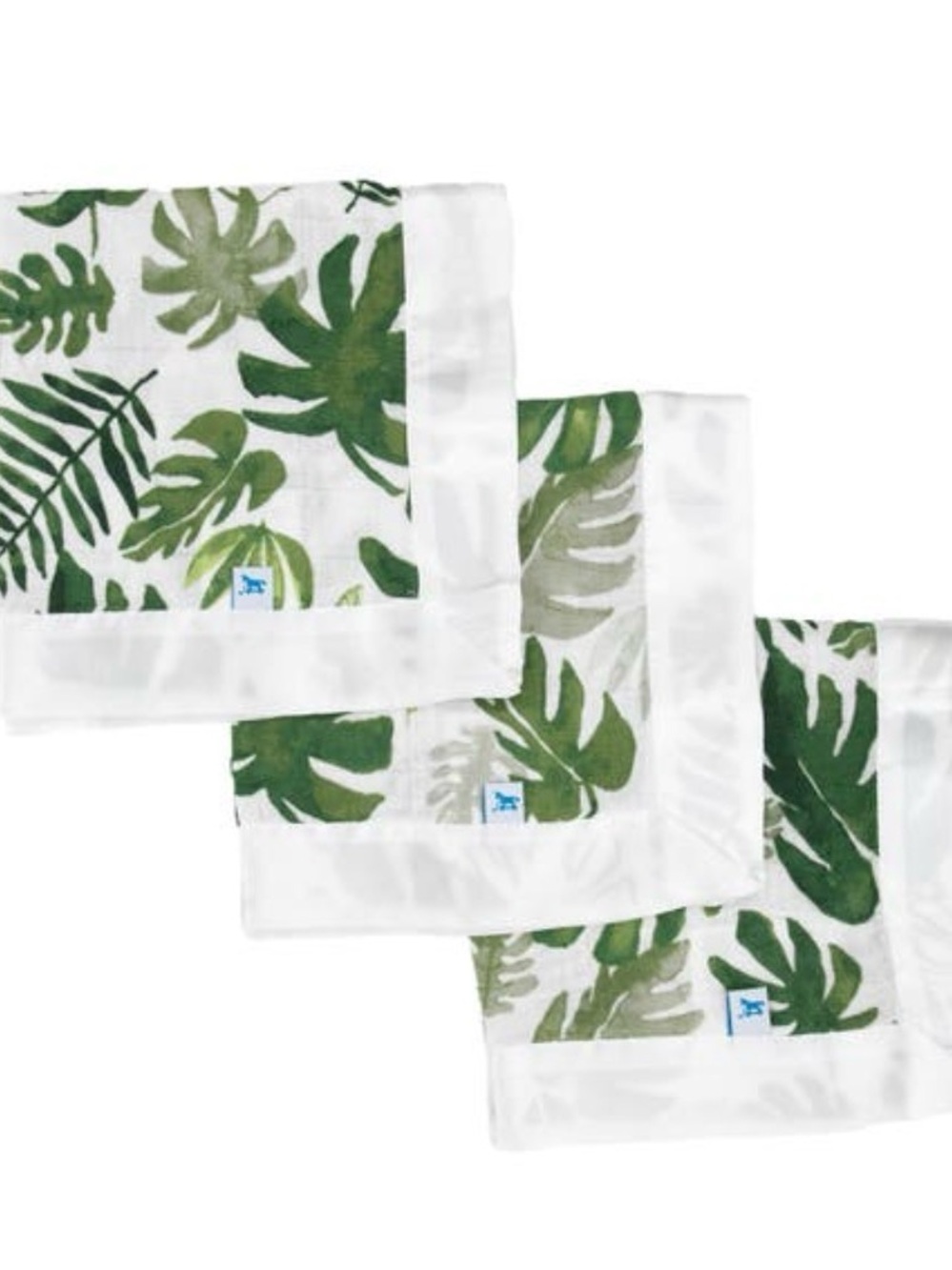 Little Unicorn Security Blankets 3 100% Cotton Muslin Satin Border Tropical Leaf